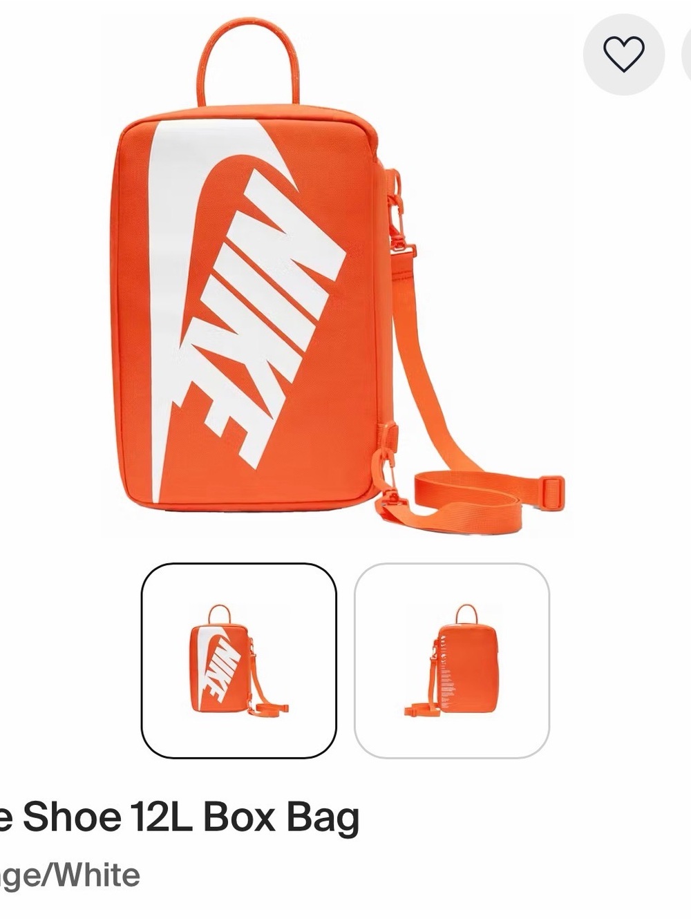 Nike Orange and White Shoe Box-Style Messenger Bag